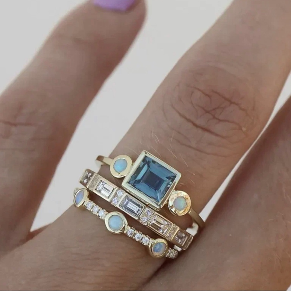 Boho Gold and Blue Gemstone Ring Set